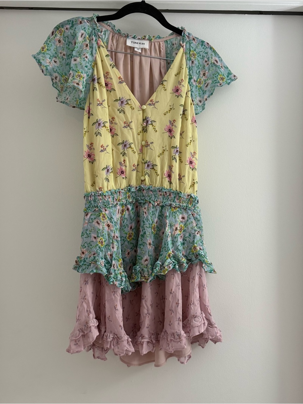 YUMI KIM Milly Flutter Sleeve Mini Dress in Willow Garden Mixed Print Sz Small - Picture 2 of 13
